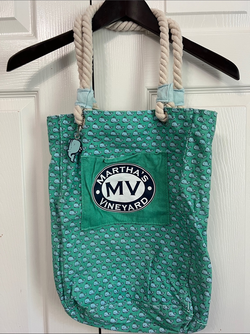 Vineyard Vines Green Whale Print Rope-Handle Tote
